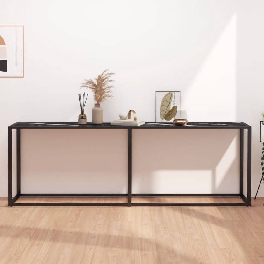 VidaXL Sidetable design 220x35x75 5 cm gehard glas zwarte marmer look