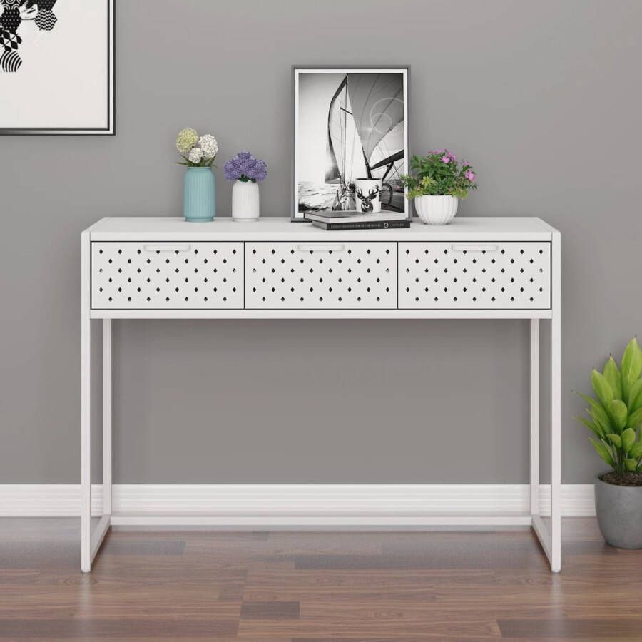 VidaXL Sidetable industrieel 106x35x75 cm staal wit