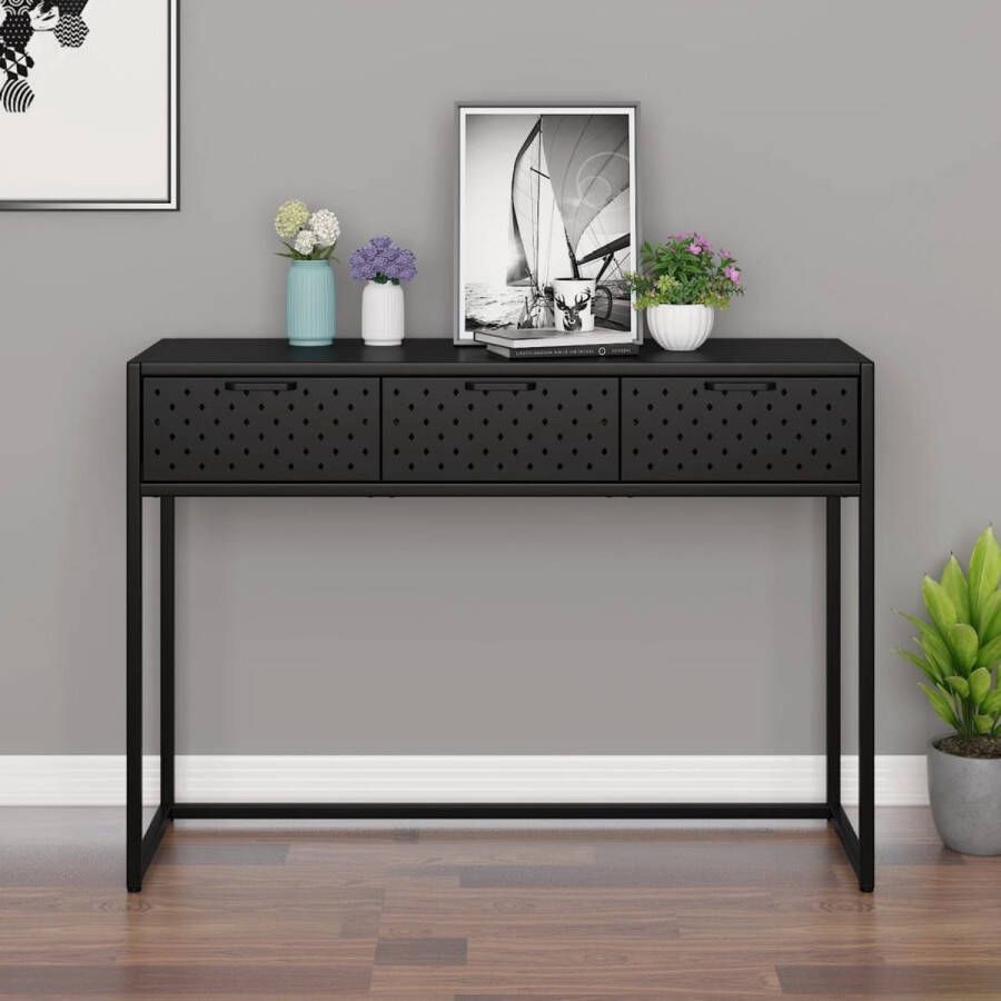 VidaXL Sidetable industrieel 106x35x75 cm staal zwart