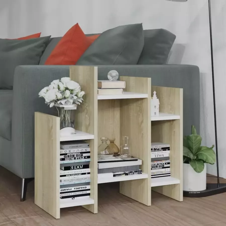 VidaXL Sidetable kleur eiken en wit 60x26x60 cm spaanplaat