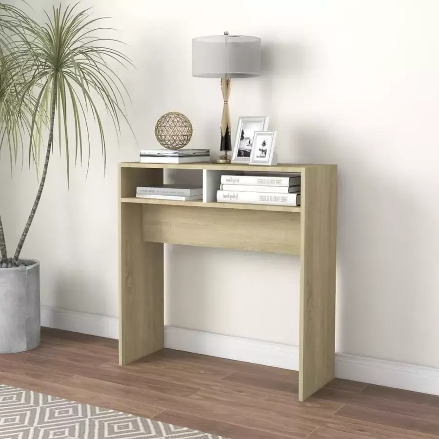VidaXL Sidetable kleur wit en eiken 78x30x80 cm spaanplaat
