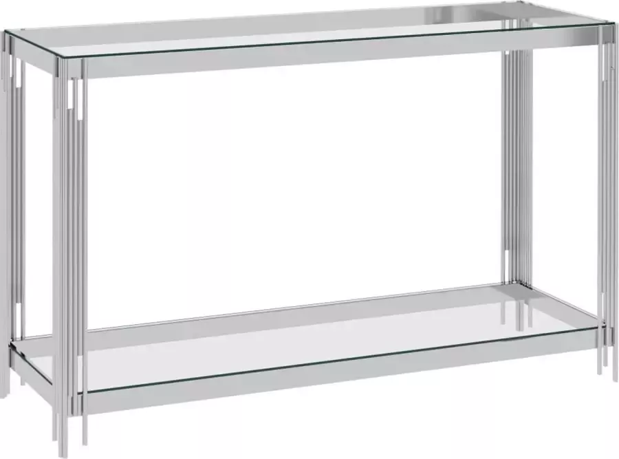 VidaXL Sidetable zilver 120x40x78 cm roestvrij staal en glas