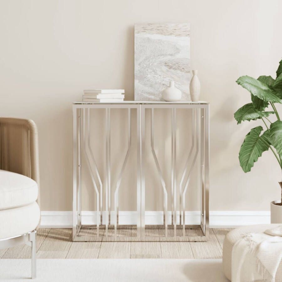 VidaXL Sidetable zilver 70x30x70 cm roestvrij staal en glas witte marmer look
