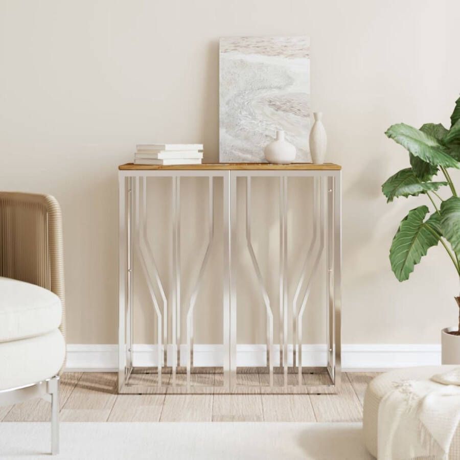 VidaXL Sidetable zilver roestvrij staal en massief gerecycled hout