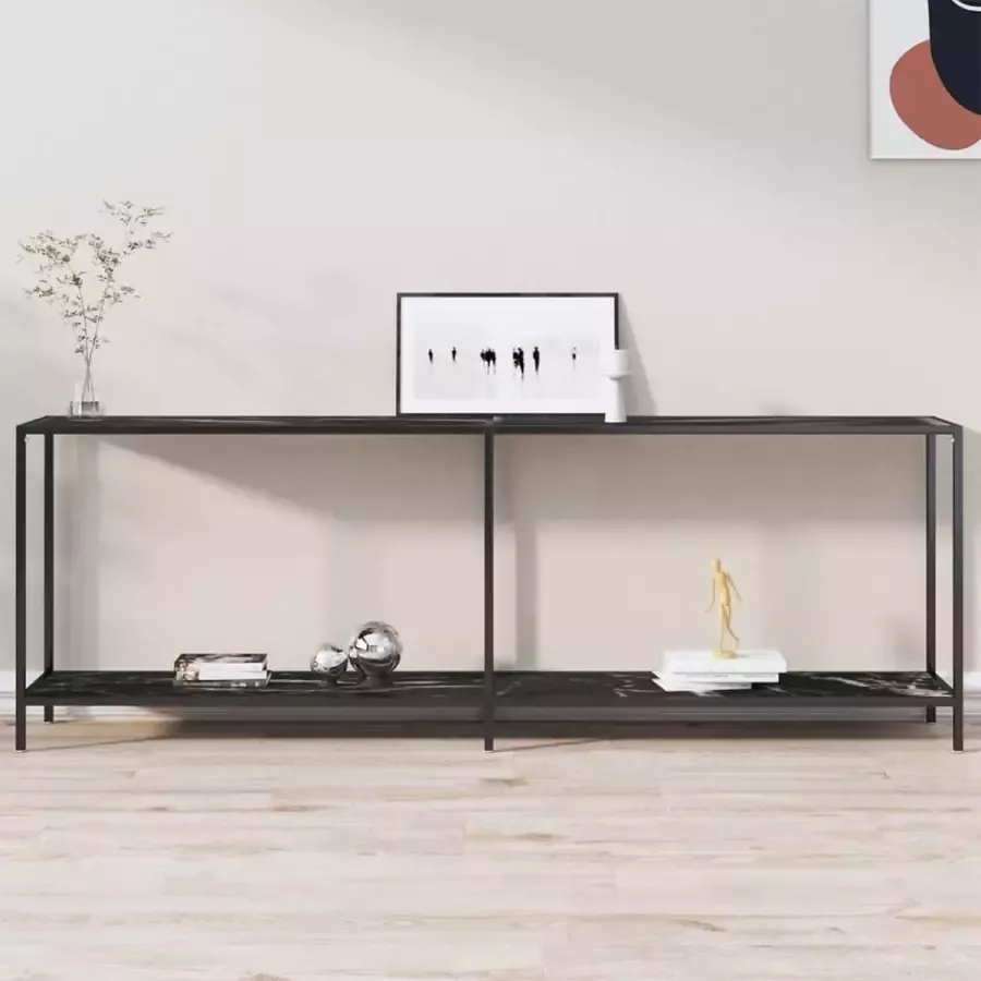 VidaXL Sidetable zwart marmer 220x35x75 5 cm gehard glas