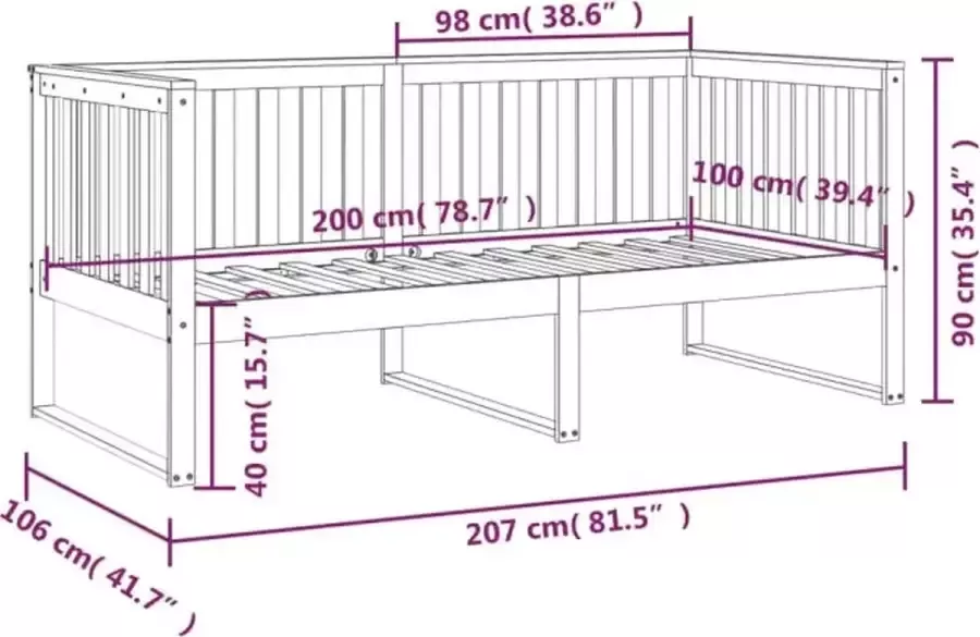 VidaXL -Slaapbank-100-x-200-cm-massief-grenenhout-honingbruin - Foto 2