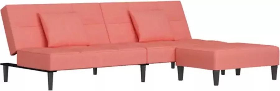 VIDAXL Slaapbank 2-zits met 2 kussens en voetenbank fluweel roze - Foto 4