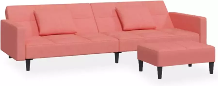 VIDAXL Slaapbank 2-zits met 2 kussens en voetenbank fluweel roze - Foto 3