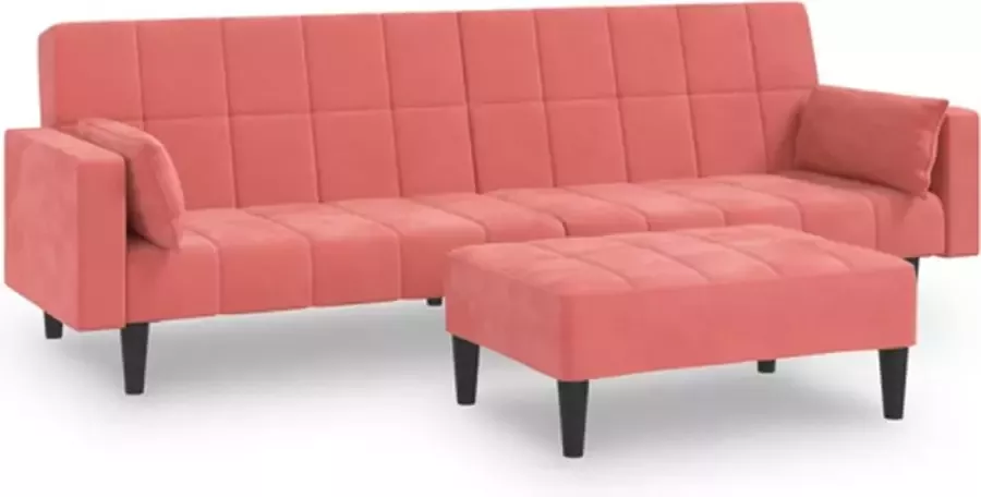 VIDAXL Slaapbank 2-zits met 2 kussens en voetenbank fluweel roze - Foto 2
