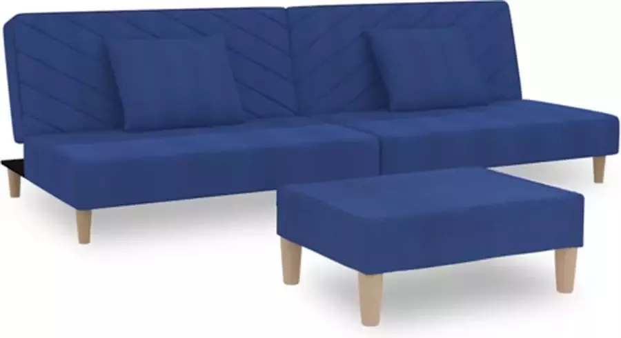 VIDAXL Slaapbank 2-zits met 2 kussens en voetenbank stof blauw - Foto 2