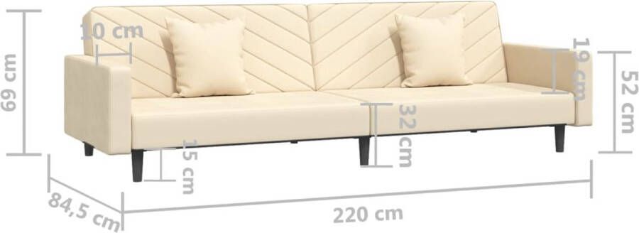 VidaXL -Slaapbank-2-zits-met-2-kussens-fluweel-crèmekleurig - Foto 2