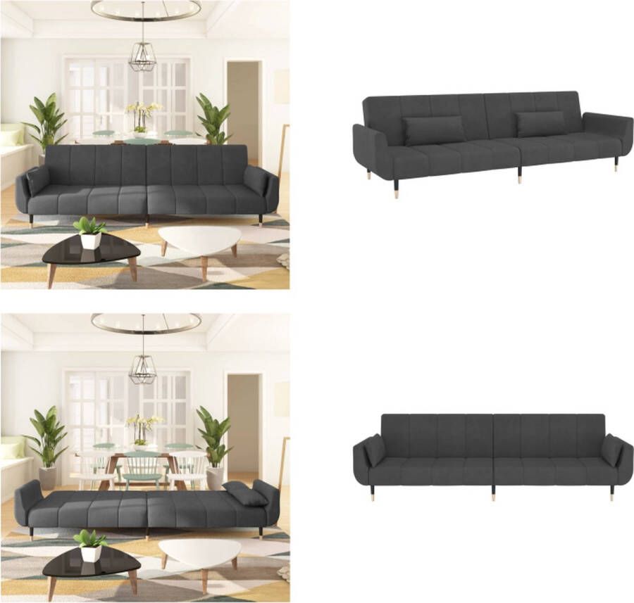 VidaXL Slaapbank 2-zits met 2 kussens fluweel donkergrijs Slaapbank Slaapbanken Bedbank Slaapbed