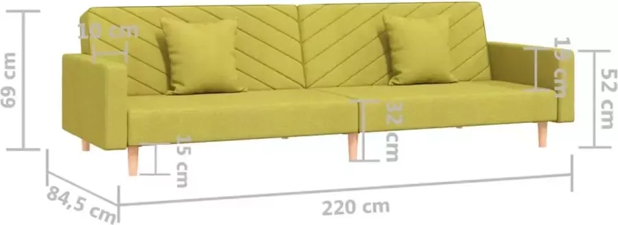 VidaXL Slaapbank 2-zits met 2 kussens stof groen - Foto 3