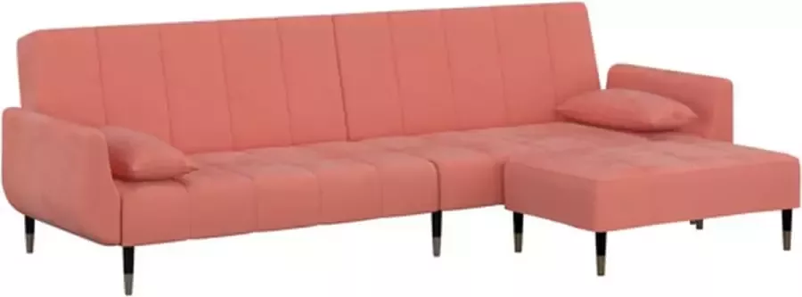 VidaXL Slaapbank 2-zits met hocker en 2 kussens fluweel roze - Foto 2