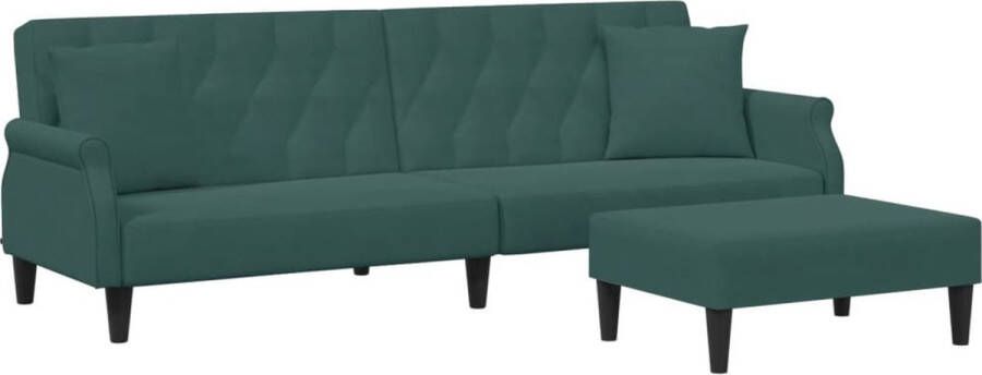 The Living Store Slaapbank 2-zits met kussens en voetenbank fluweel donkergroen Slaapbank Bank Met Voetenbank Zweefbank Lounge Sofa Groene Bank - Foto 2