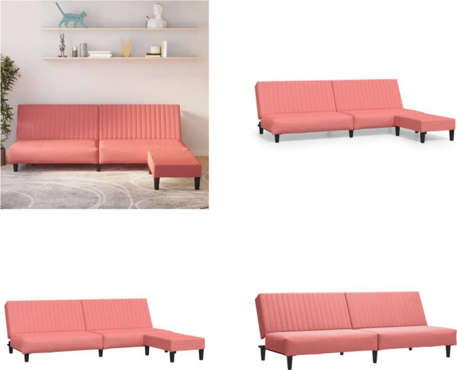VidaXL Slaapbank 2-zits met voetenbank fluweel roze Slaapbank Slaapbanken Slaapbank Met Voetensteun Dagbed