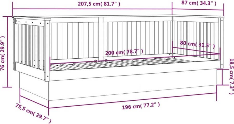 VIDAXL Slaapbank zonder matras 80x200 cm massief grenenhout wit - Foto 4