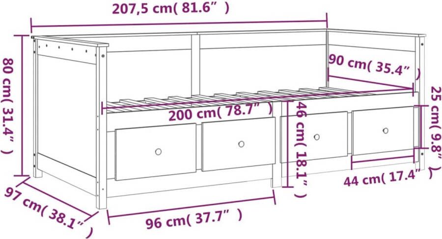 VidaXL -Slaapbank-90x200-cm-massief-grenenhout-grijs - Foto 2