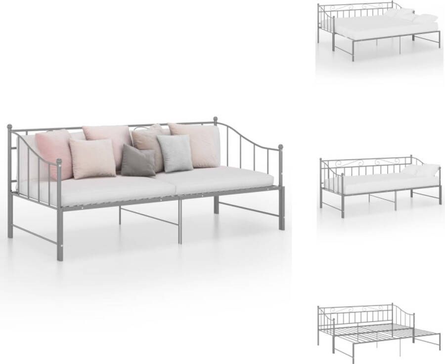 VidaXL Slaapbank Bedbank 206.5 x 185 x 89.5 cm Grijs Gepoedercoat metaal Zijplank Geschikt voor 90 x 200 cm matras Montage vereist Bed