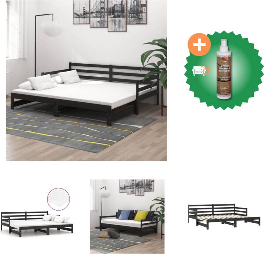 VidaXL Slaapbank Uitschuifbaar Massief Grenenhout Zwart 205.5x182x30cm (LxBxH) Inclusief Montagehandleiding Geschikt voor 90x200cm Matras Bed Inclusief Houtreiniger en verfrisser - Foto 5