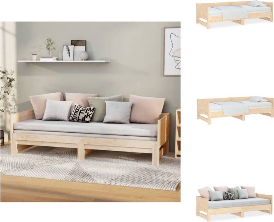 VidaXL Uitschuifbare Slaapbank Uitschuifbare Slaapbanken Bedbank Bed Slaapbank uitschuifbaar massief grenenhout 2x(90x190) cm - Foto 3