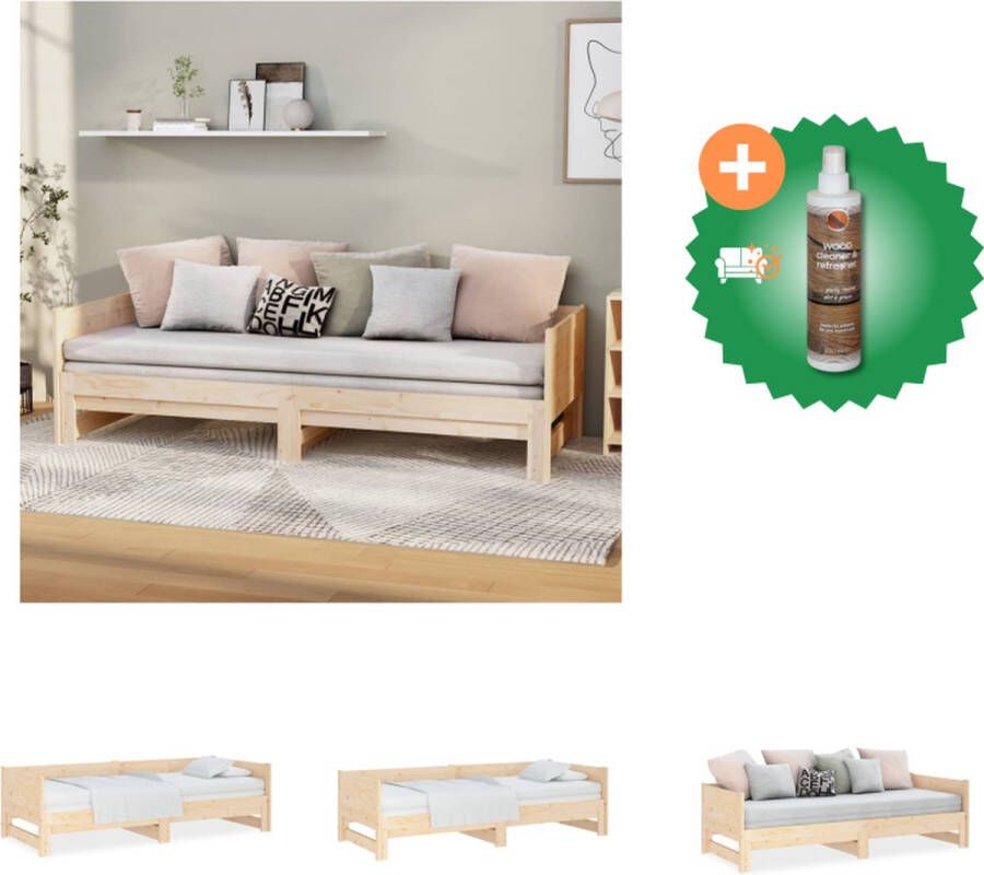 VidaXL Logeerbed Grenenhout Slaapbank 195.5 x 182 x 30 cm Uitschuifbaar Massief grenenhout Onbehandeld Geschikt voor 90 x 190 cm matras (exclusief) Met montagehandleiding Bed Inclusief Houtreiniger en verfrisser - Foto 7