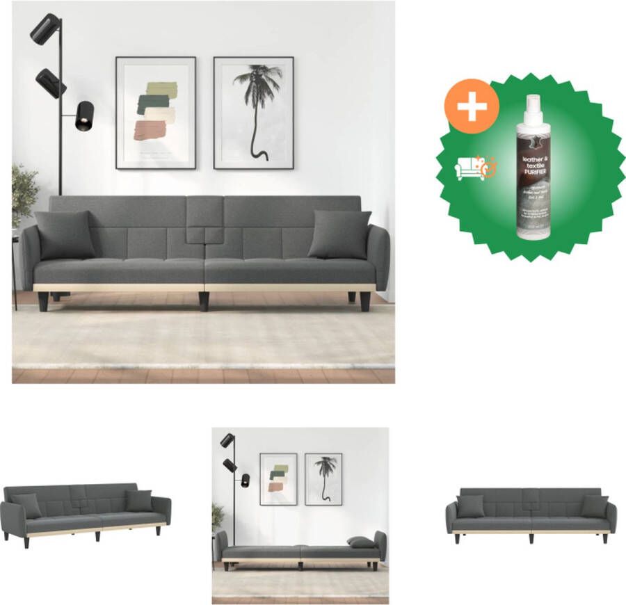 VidaXL Slaapbank Dark Grey 220x89x70cm Adjustable Backrest Foldable Tea Table Sturdy Frame USB Port 2 Cushions Bank Inclusief Reiniger