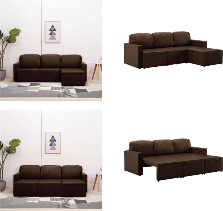 VidaXL Slaapbank driezits modulair kunstleer bruin Bedbank Bedbanken Slaapbank Slaapbanken