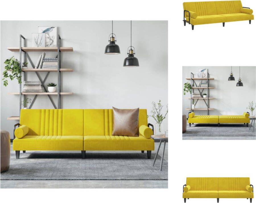 VidaXL Slaapbank Fluwelen Bank Geel Verstelbare Rugleuning Comfortabele Zitervaring Praktische Rolkussens Stevig en Stabiel Frame Handleiding Inbegrepen Afmetingen- 205x89x70 cm Draagvermogen 110 kg Inclusief 2 Kussens Bank