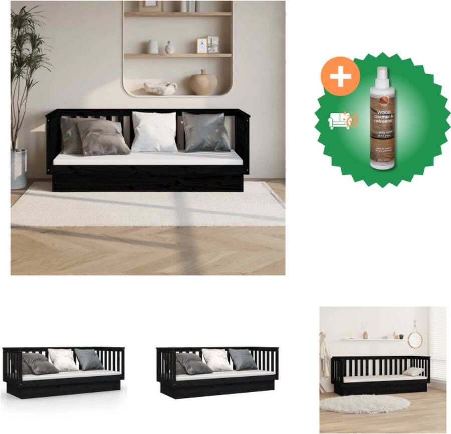 VidaXL Logeerbed Massief grenenhout 3-zijdig bedhek Gelat ontwerp Veelzijdig bed Extra opbergruimte Kleur- zwart Afmetingen- 193.5 x 96 x 68.5 cm Geschikte matras- 90 x 190 cm Bed Inclusief Houtreiniger en verfrisser - Foto 3