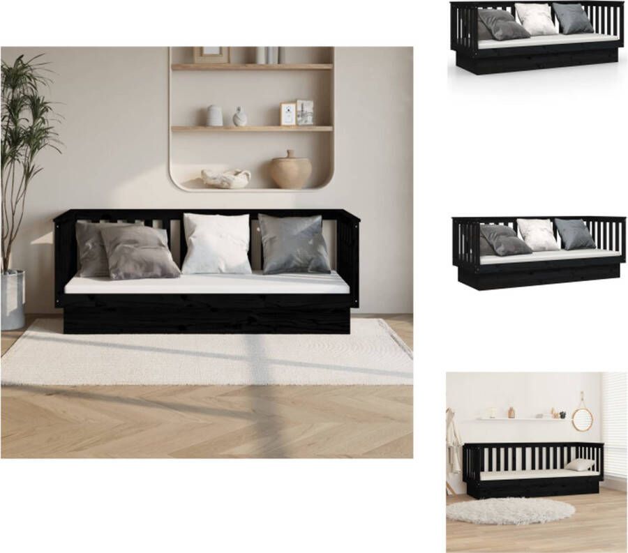 VidaXL Slaapbank Grenenhout 197.5 x 97 x 76 cm Veelzijdig bed met 3-zijdig bedhek Stabiel bedframe Zwarte uitvoering Bed