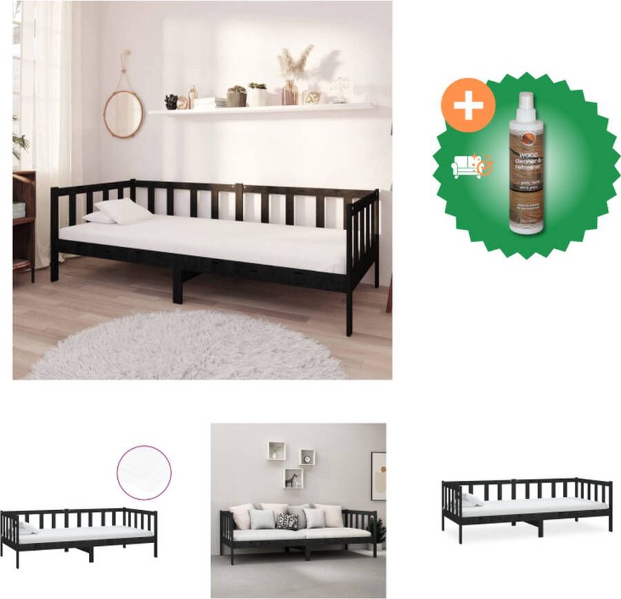 VidaXL Slaapbank Grenenhout 203 x 98 x 66 cm Zwart 90 x 200 x 10 cm matras Multifunctioneel Bed Inclusief Houtreiniger en verfrisser
