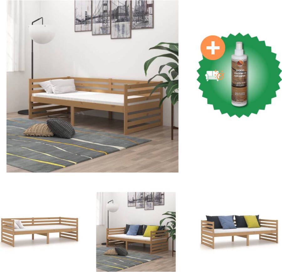 VidaXL Bedbank massief grenenhout honingbruin 90x200 cm Bed Inclusief Houtreiniger en verfrisser