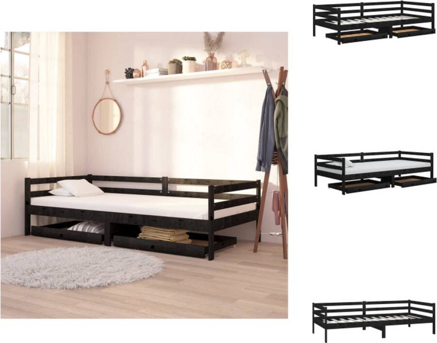 vidaXL Slaapbank Grenenhout 204 x 98 x 57 cm Zwart Bed