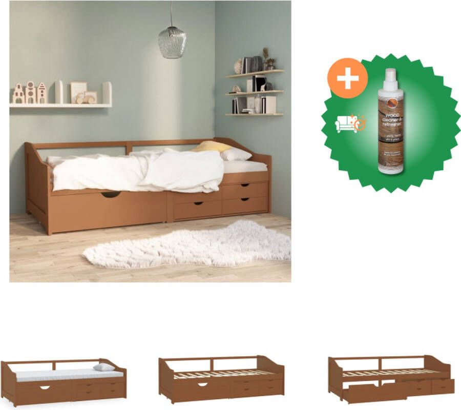 VidaXL Slaapbank Grenenhout 204 x 98 x 66 cm 5 Lades Honingbruin Bed Inclusief Houtreiniger en verfrisser