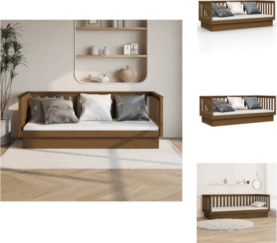 VidaXL Logeerbed Grenenhout 3-Zijdig Bedhek Gelat Ontwerp Honingbruin 203.5 x 96 x 68.5 cm 90 x 200 cm Massief grenenhout Bed - Foto 5