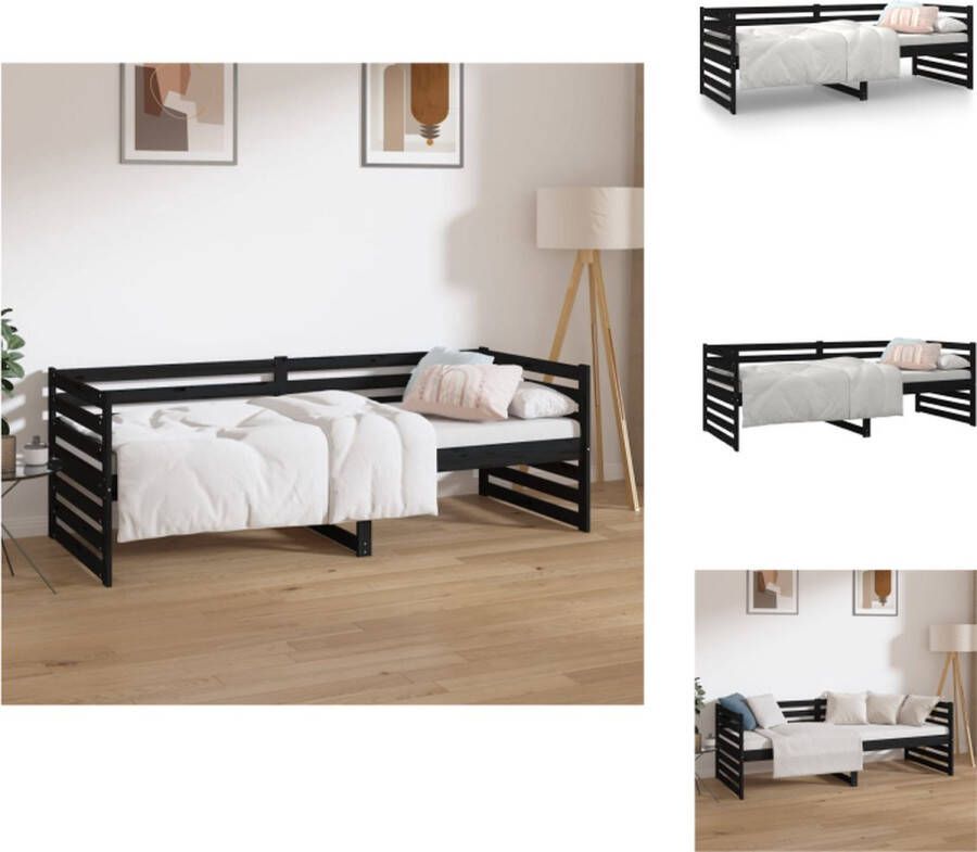 vidaXL Slaapbank Grenenhout 3-zijdig bedhek Gelat ontwerp Veelzijdig bed Extra opbergruimte Zwart 203.5x85.5x68.5 (LxBxH) 80x200 cm Bed