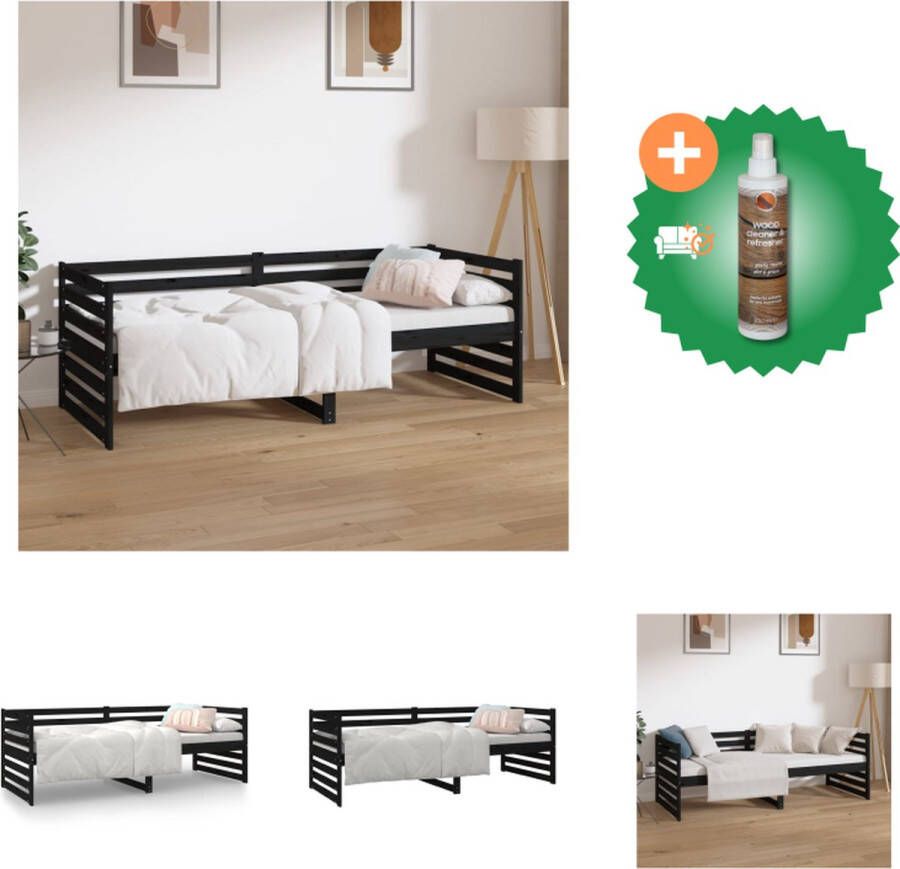 VidaXL Slaapbank Grenenhout 3-zijdig bedhek Gelat ontwerp Veelzijdig bed Extra opbergruimte Zwart 203.5x85.5x68.5 (LxBxH) 80x200 cm Bed Inclusief Houtreiniger en verfrisser