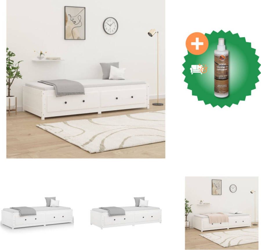 VidaXL Bed Grenenhout Wit 195.5x96x30cm Opbergruimte Geschikt voor 90x190cm Matras Montage vereist Bed Inclusief Houtreiniger en verfrisser