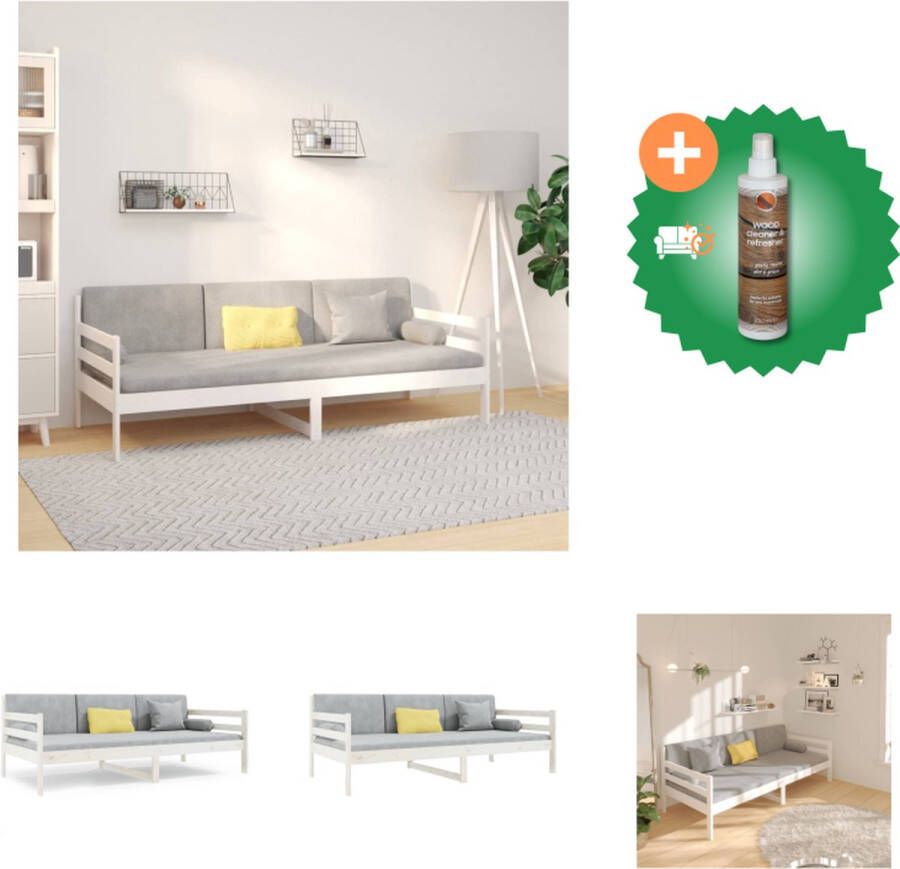 VidaXL Slaapbank Grenenhout Bed met 3-zijdig bedhek Gelat ontwerp Wit 203.5 x 85.5 x 69.5 cm Geschikte matras- 80 x 200 cm Bed Inclusief Houtreiniger en verfrisser