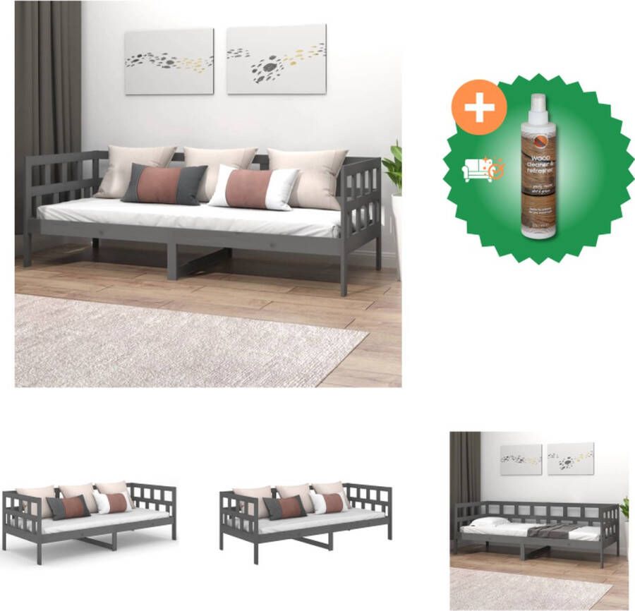 VidaXL Slaapbank Grenenhout Grijs 203.5 x 96 x 68.5 cm Stevige lattenbodem Bed Inclusief Houtreiniger en verfrisser