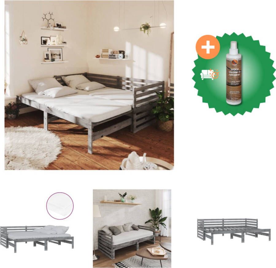 VidaXL Slaapbank Logeerbed Massief Grenenhout Uitschuifbaar Grijs 205.5 x 182 x 30 cm Comfortabele ondersteuning Bed Inclusief Houtreiniger en verfrisser - Foto 6
