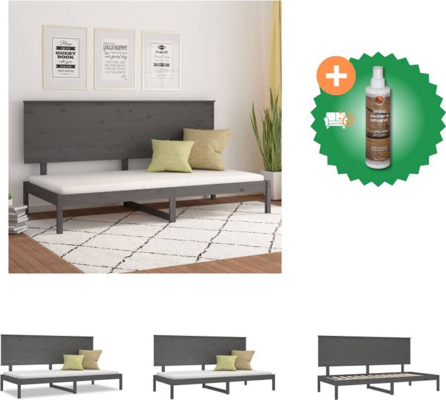 VidaXL Slaapbank Grenenhout Houten Logeerbed met Lattenbodem Comfortabele Rugleuning Opbergruimte Grijs 205.5 x 96 x 103.5 cm Geschikt voor 90 x 200 cm Matras Bed Inclusief Houtreiniger en verfrisser
