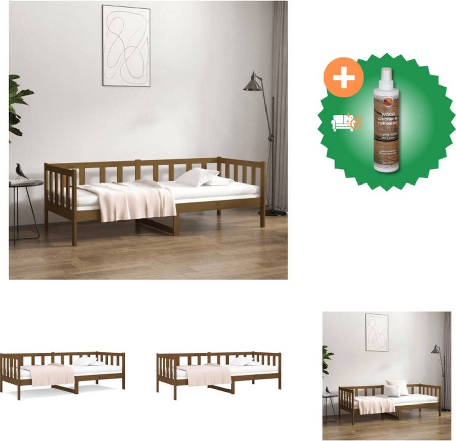 VidaXL Slaapbank Grenenhout Logeerbed met 3-zijdig bedhek Gelat ontwerp Opbergruimte Honingbruin 193.5 x 96 x 66 cm Geschikte matras- 90 x 190 cm Bed Inclusief Houtreiniger en verfrisser