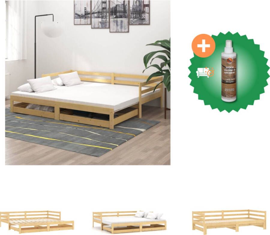VidaXL Slaapbank uitschuifbaar massief grenenhout 2x(90x200) cm Bed Inclusief Houtreiniger en verfrisser