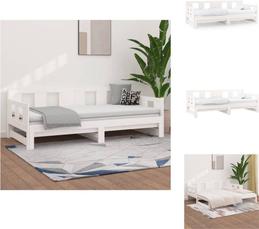 VidaXL Uitschuifbare Slaapbank Uitschuifbare Slaapbanken Bedbank Bed Slaapbank uitschuifbaar massief grenenhout wit 2x(80x200) cm - Foto 3