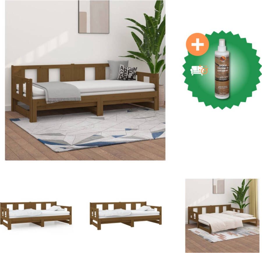 VidaXL Slaapbank Massief Grenenhout 203.5 x 160 x 66 cm Omkeerbaar Ontwerp Ruimtebesparend Honingbruin Bed Inclusief Houtreiniger en verfrisser