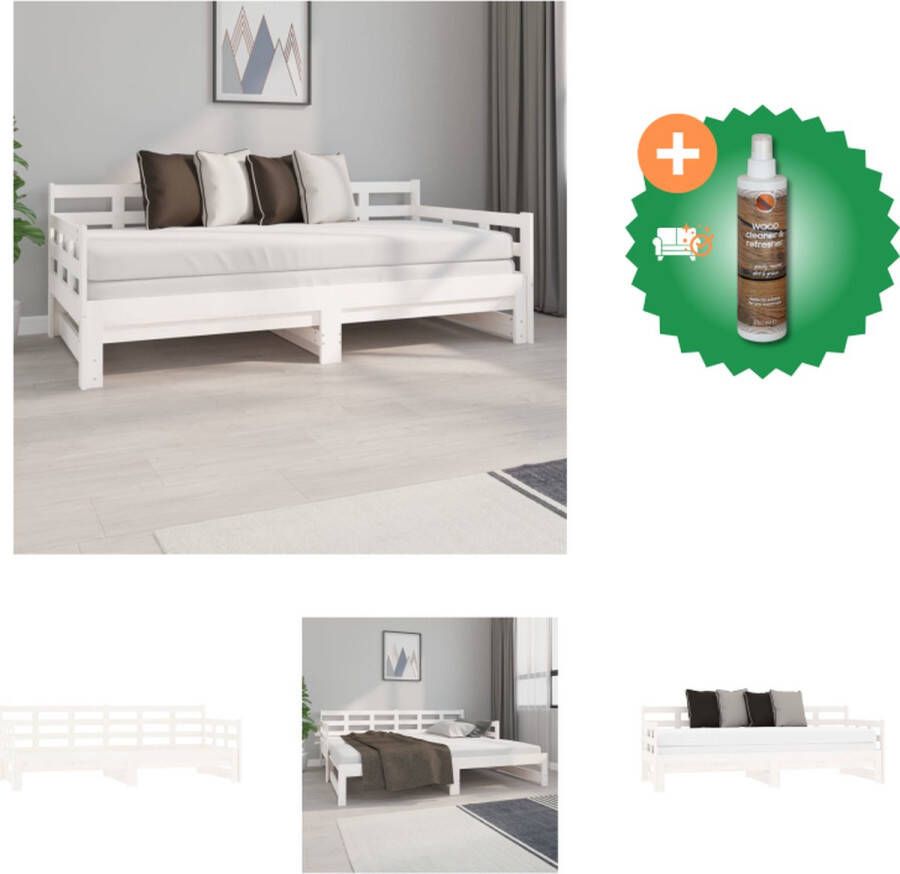 VidaXL Slaapbank Grenenhout Uitschuifbaar Wit 195.5 x 182 x 30 cm (LxBxH) Geschikt voor 90x190 cm matras Massief grenenhout Comfortabele ondersteuning Eenvoudig gebruik Bed Inclusief Houtreiniger en verfrisser