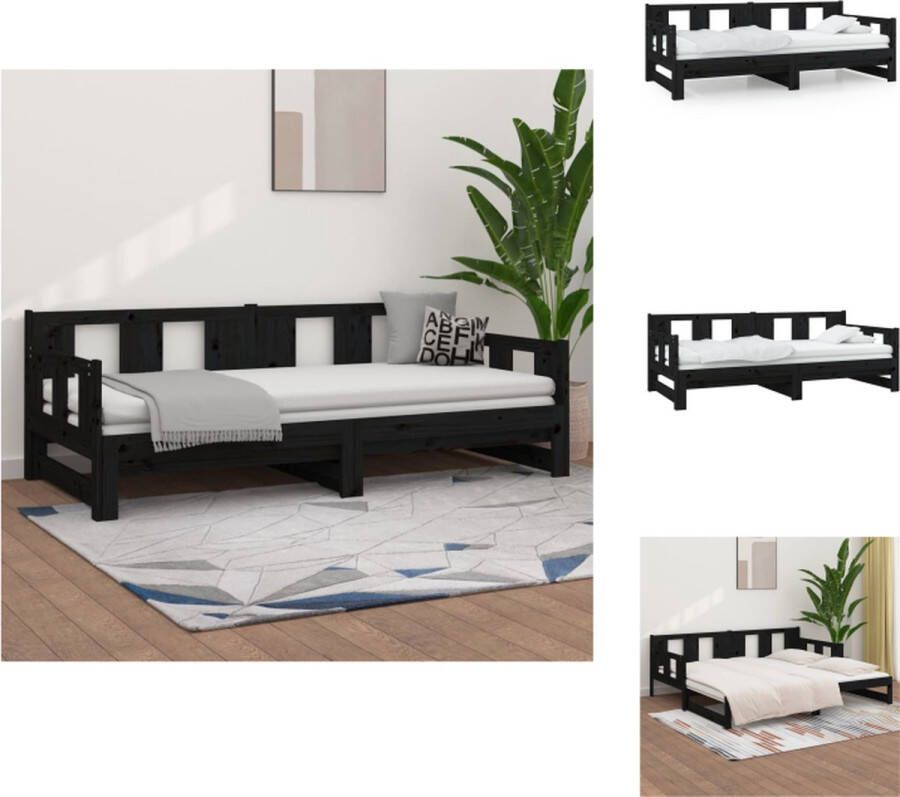 VidaXL Uitschuifbare Slaapbank Uitschuifbare Slaapbanken Bedbank Bed Slaapbank uitschuifbaar massief grenenhout zwart 2x(90x200) cm - Foto 2
