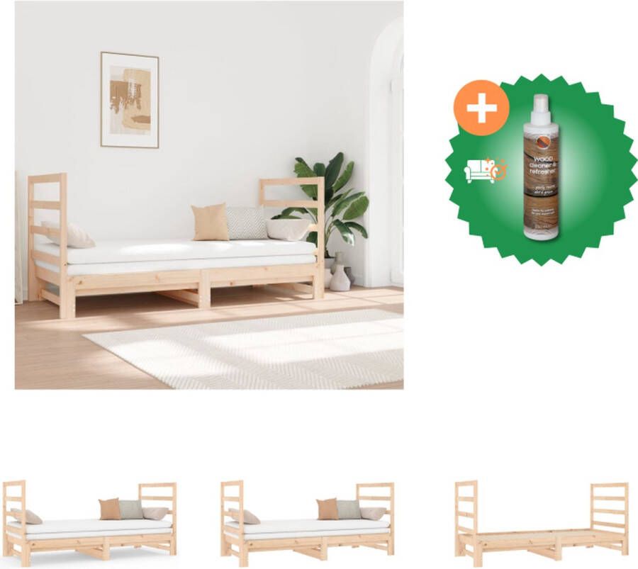 VidaXL Logeerbed Grenenhout Slaapbank 195.5 x 182 x 30 cm Uitschuifbaar Massief grenenhout Onbehandeld Geschikt voor 90 x 190 cm matras (exclusief) Met montagehandleiding Bed Inclusief Houtreiniger en verfrisser - Foto 6